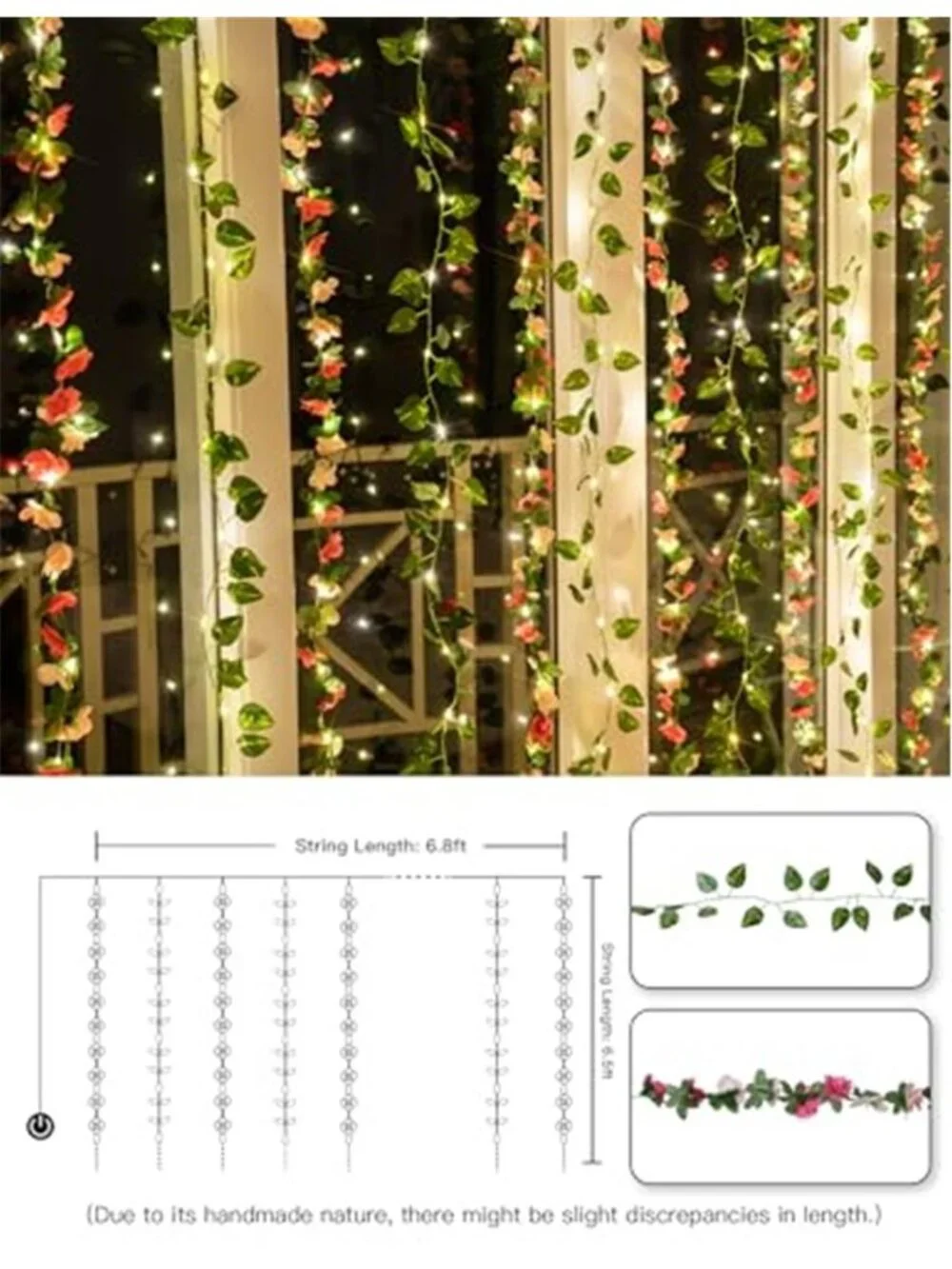 LED Curtain Lights 300 Warm White Fairy Flower Vine Bedroom Wall Decor 8 Mode